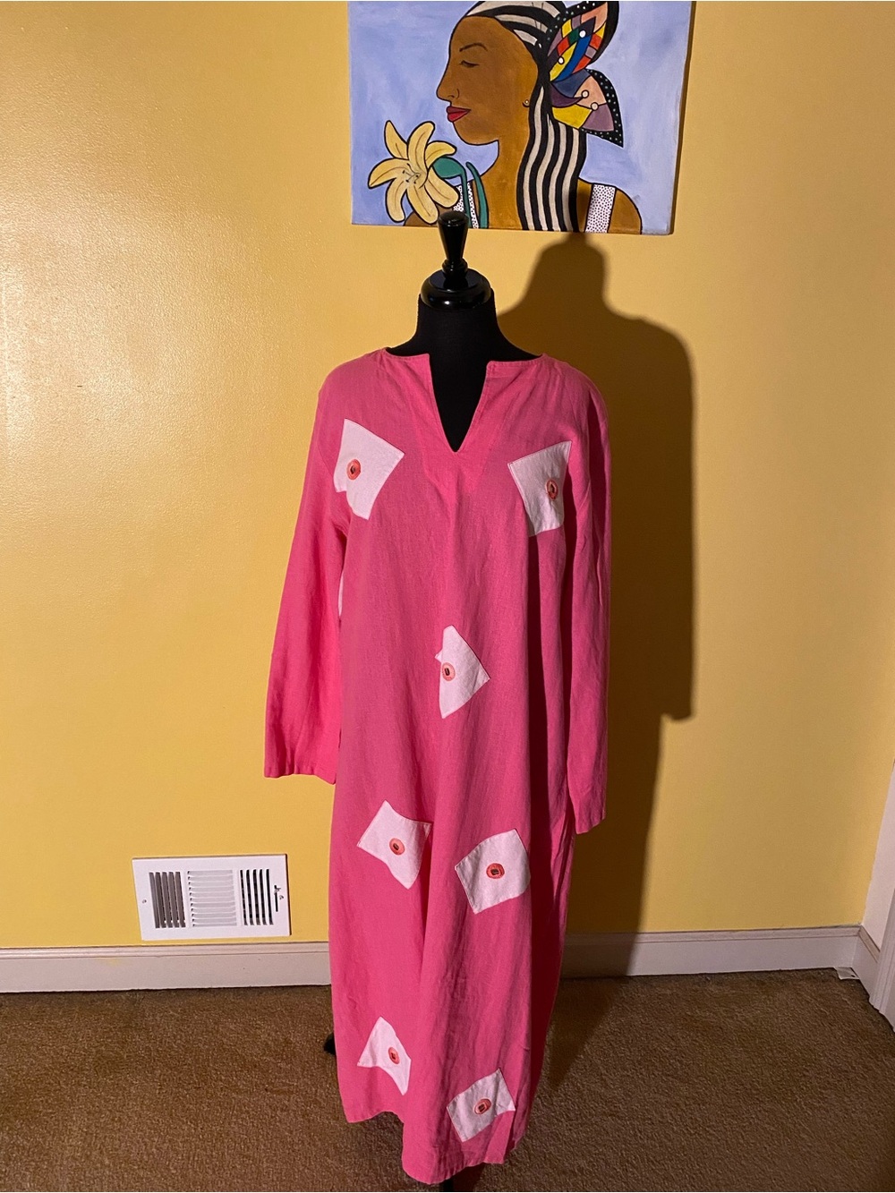 Bright Pink Embroidered Kaftan Dress